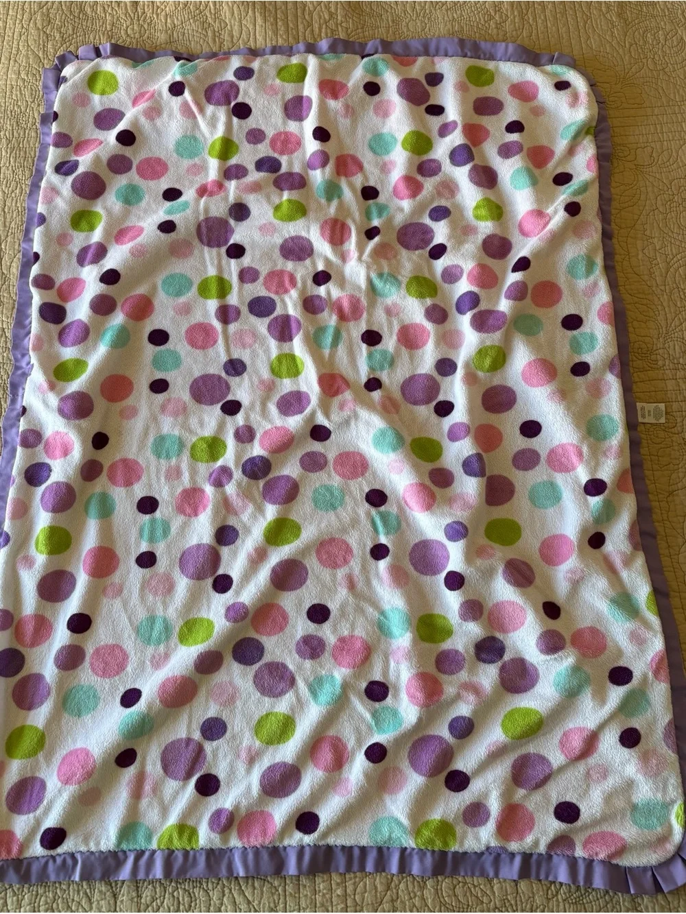 Carters Plush Polka Dot Baby Blanket Purple Lavender Satin Ruffle Trim Lovey